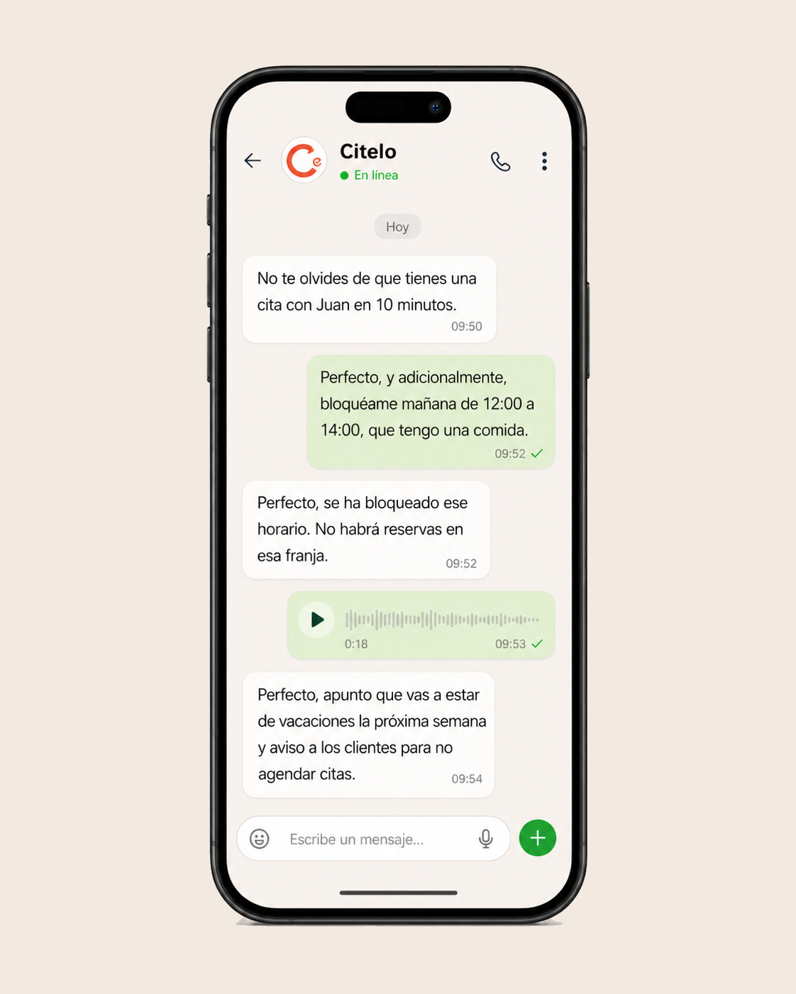 Asistente inteligente de Citelo gestionando la operativa del negocio por chat